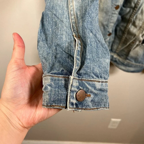 J Brand Denim Jean Jacket Womens One Size Distressed Oversized Wasted Wash Blue - Picture 5 of 10